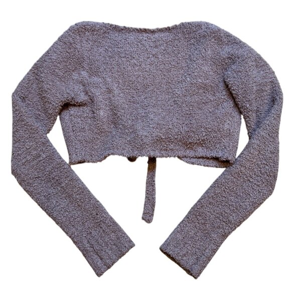 SKIMS Brown Fuzzy Long Sleeve Tie Front Cardigan‎ Sweater S/M - Picture 2 of 5